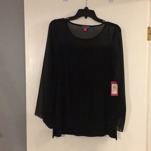 Long flowy sleeve black sheer top blouse